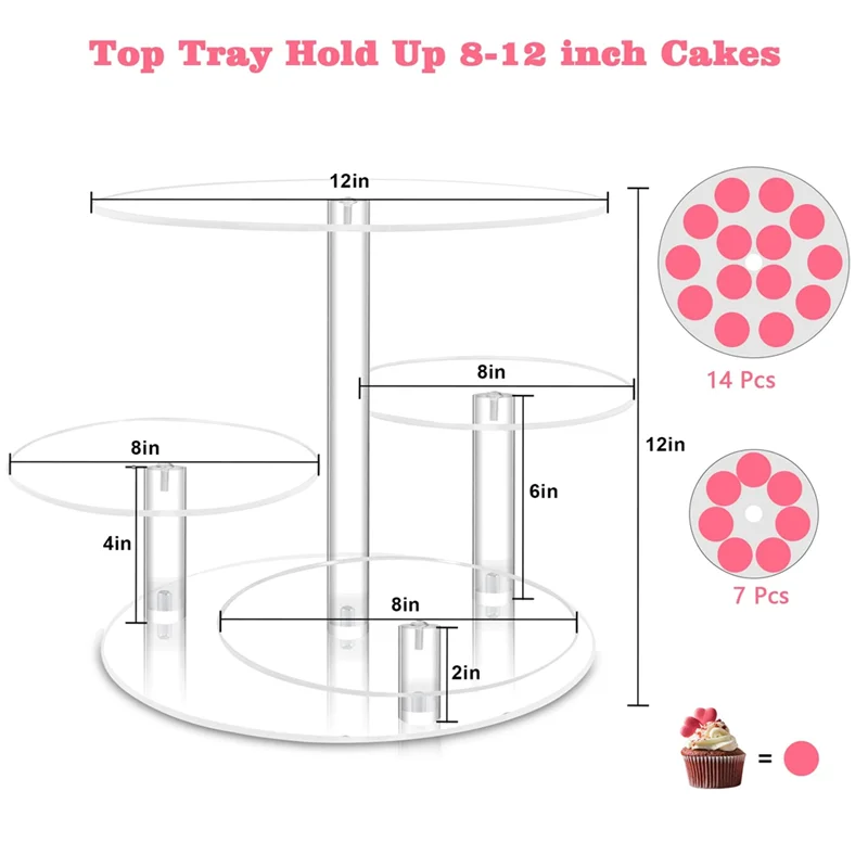 Wedding & Birthday 4-Tier Acrylic Cake and Cupcake Stand